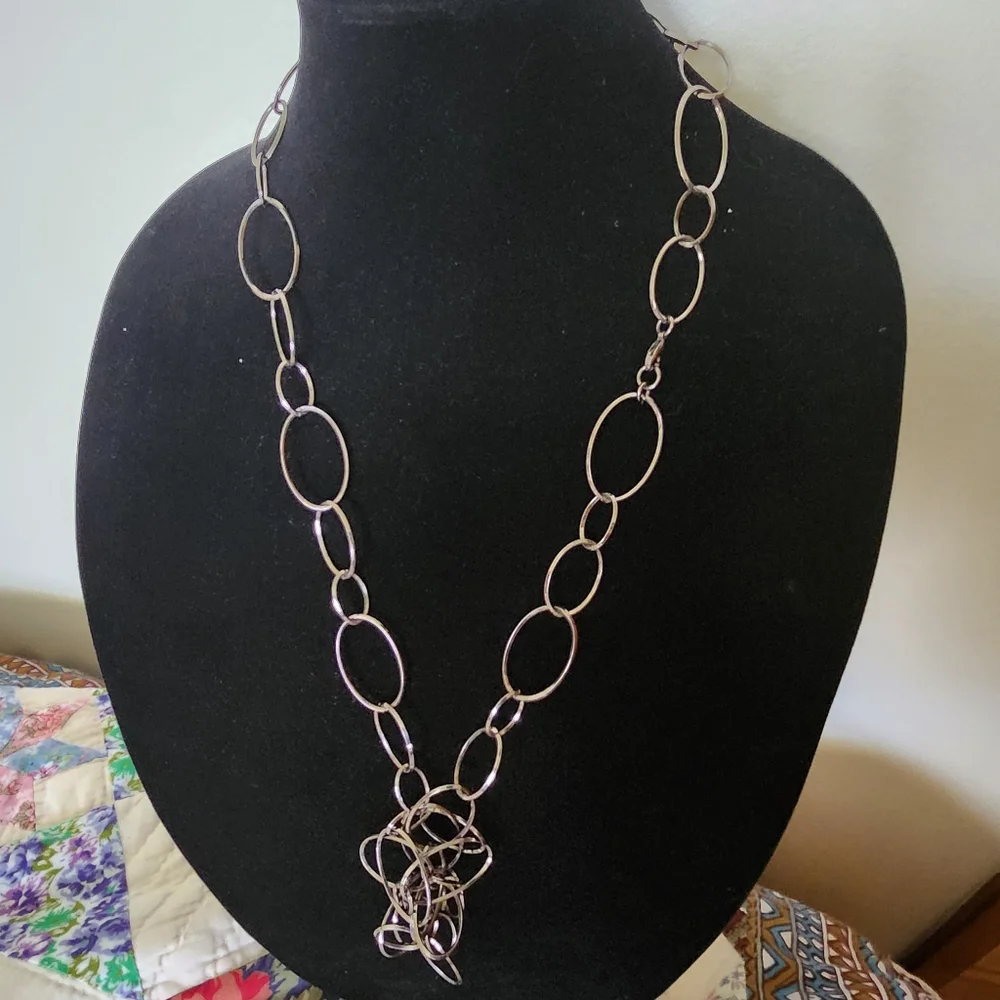 VTG Long Necklace Dark Silver Tone Chain